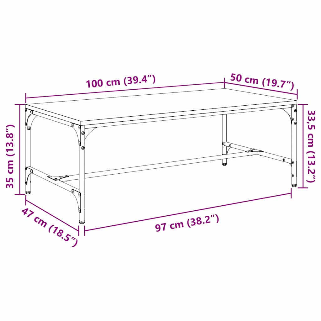Couchtisch Schwarz Eichen-Optik 100 x 50 x 35 cm Holzwerkstoff