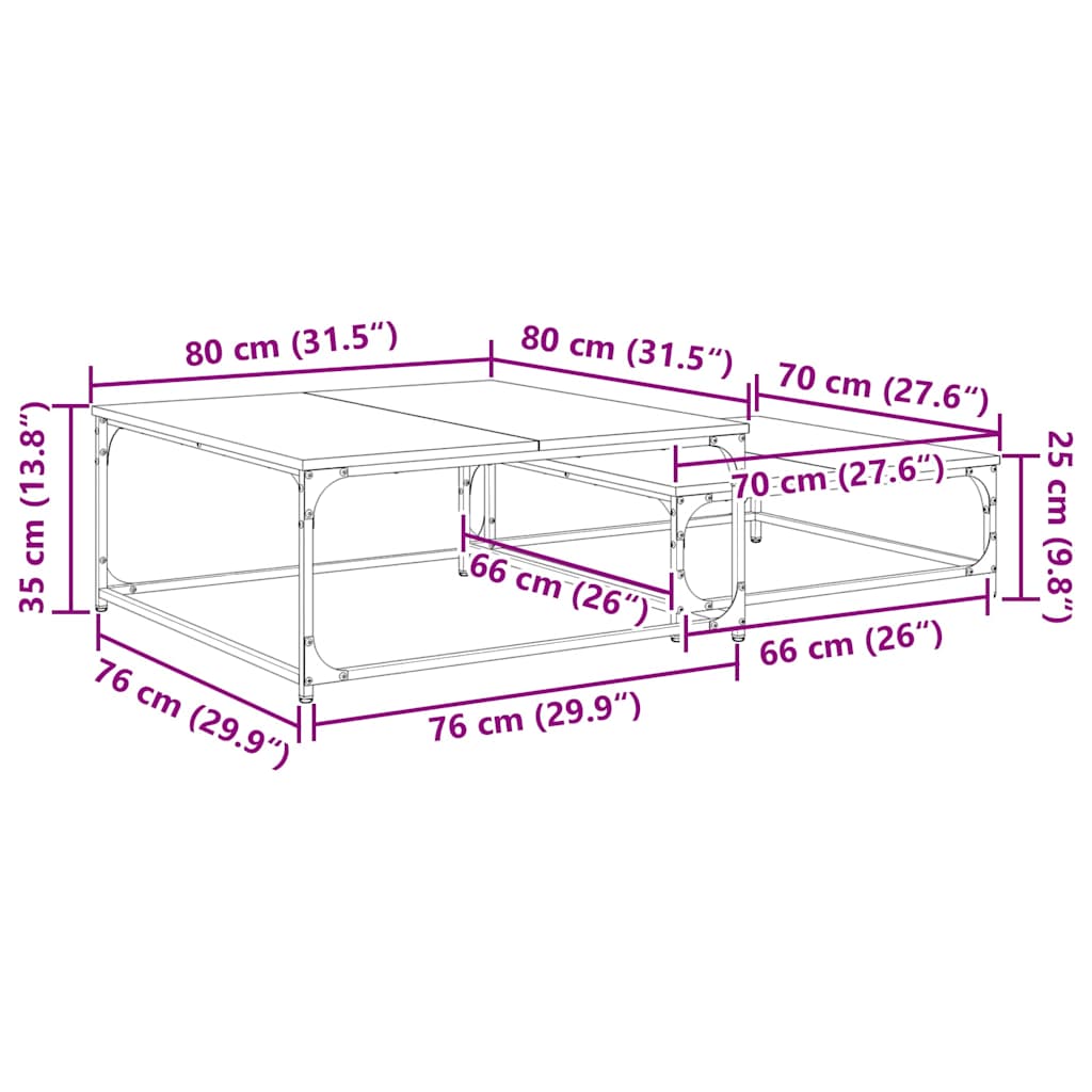 Couchtisch 2 pcs Schwarz Eichen-Optik Holzwerkstoff