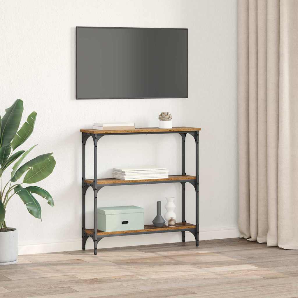 Konsolentisch mit Regal mit Speicher Altholz 75 x 22,5 x 75 cm
