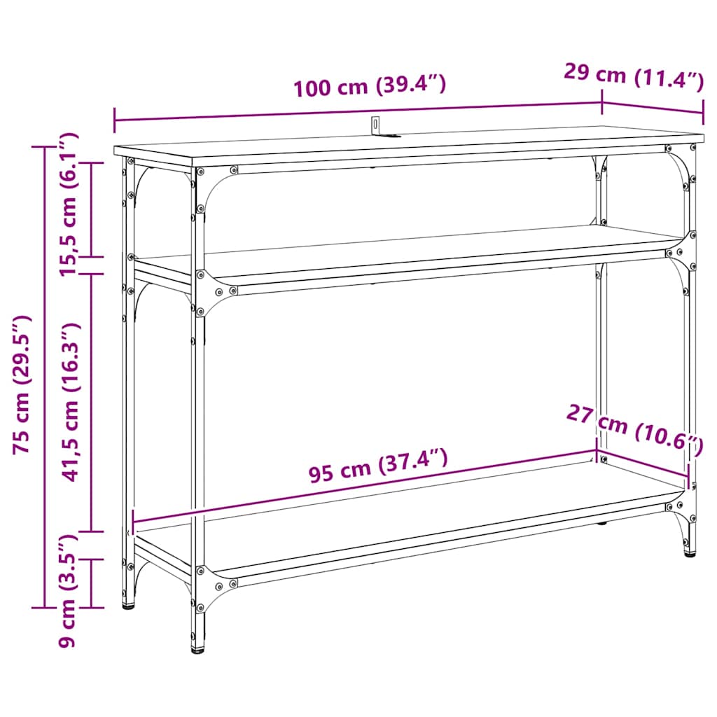 Konsolentisch mit Regal Altholz 100 x 29 x 75 cm Holzwerkstoff