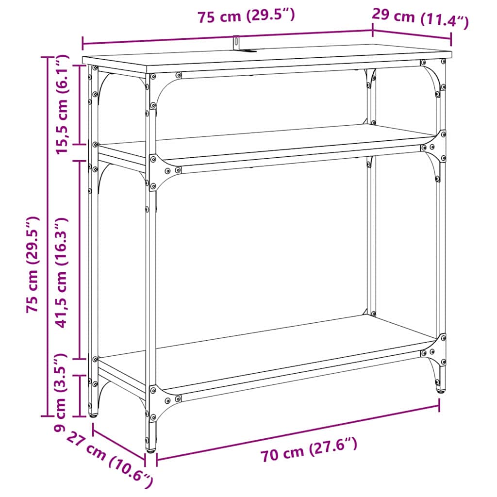 Konsolentisch mit Regal Altholz 75 x 29 x 75 cm Holzwerkstoff