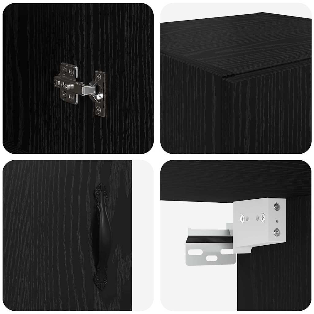 Wandschrank Schwarz Eichen-Optik 34,5 x 34 x 90 cm