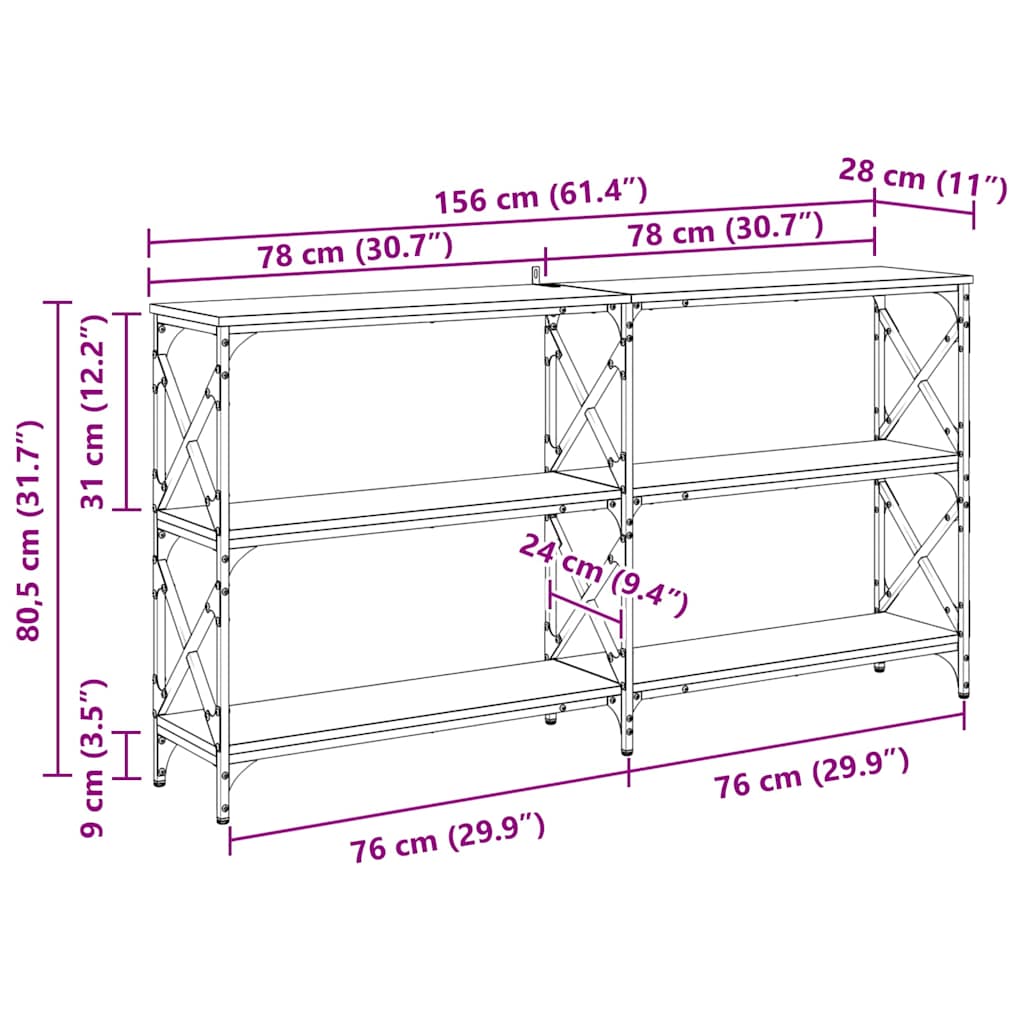 Konsolentisch Artisan-Eiche 156 x 28 x 80,5 cm Holzwerkstoff