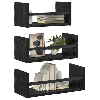 Wandregal-Set mit Regal 3 pcs Schwarz Eichen-Optik 40x16x14cm