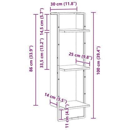Wandregal mit Regal Altholz 30 x 25 x 100 cm Holzwerkstoff