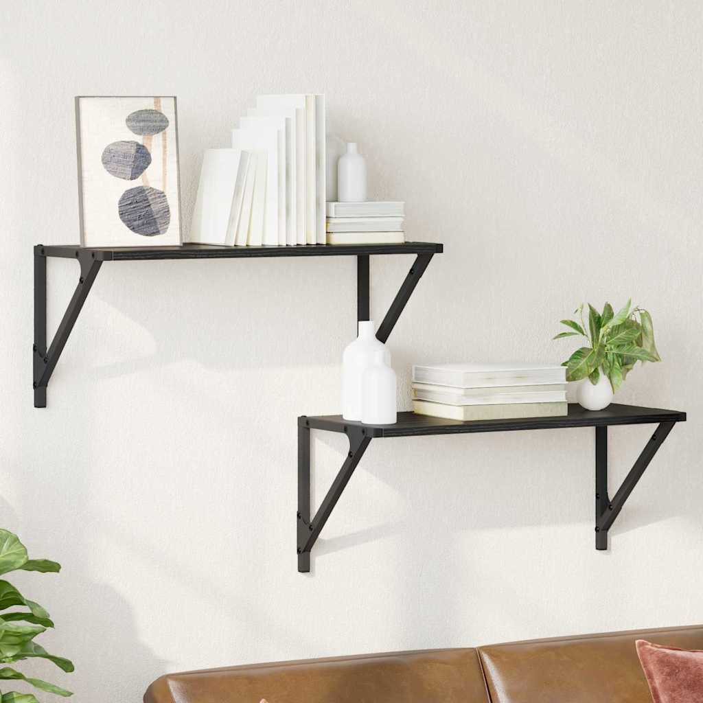 Wandregale 2 pcs Schwarz Eichen-Optik 60 x 25 x 25,5 cm