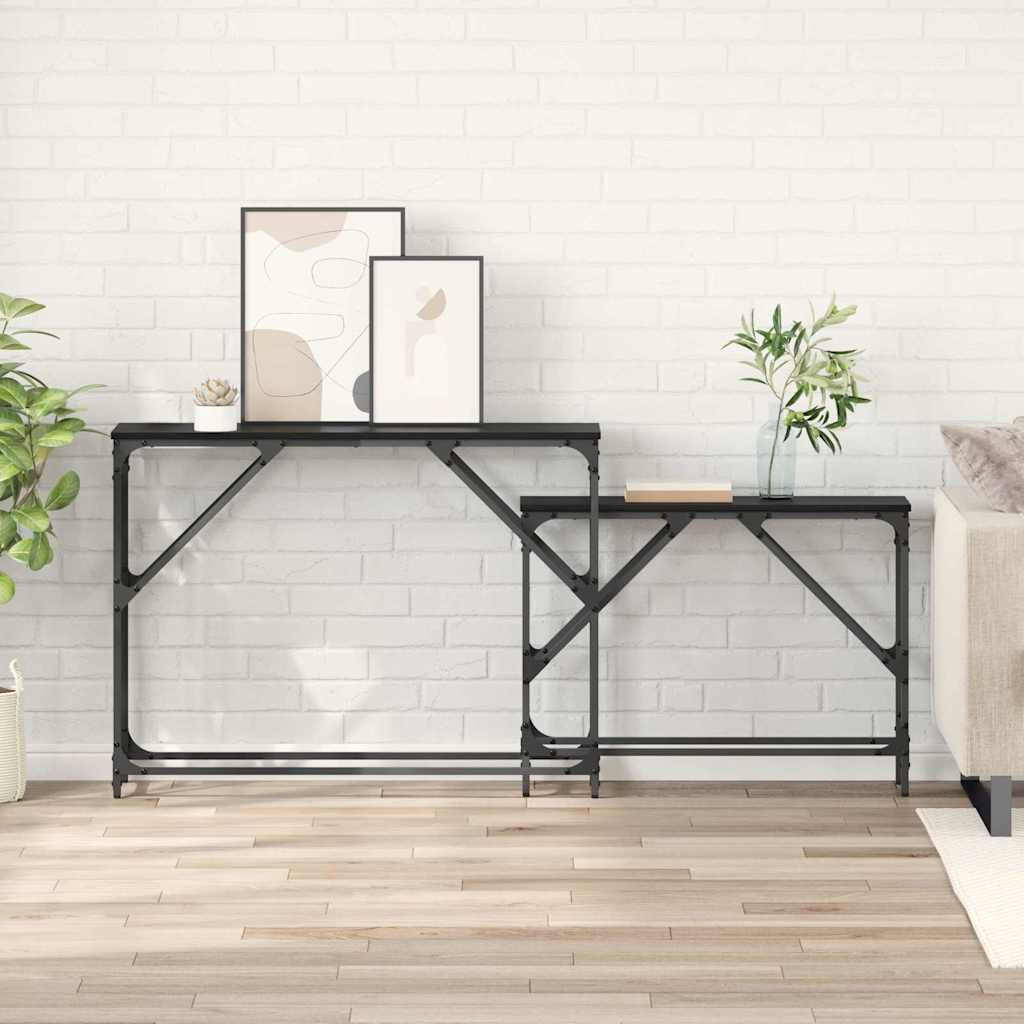 Konsolentisch 2 pcs Schwarz Eichen-Optik 100 x 28 x 75 cm