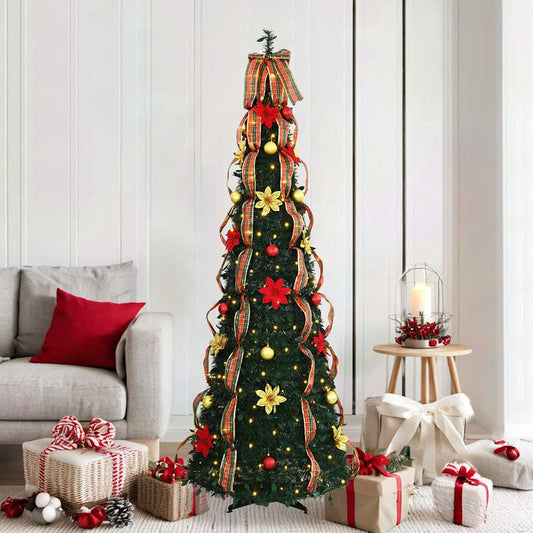 Künstlicher Weihnachtsbaum mit 150 LEDs Grün 180 cm PVC