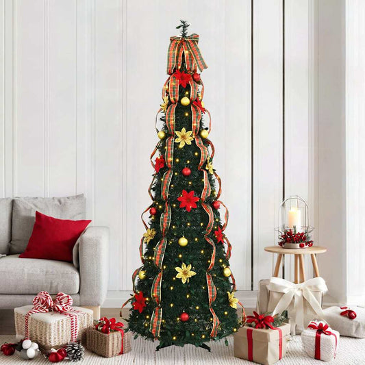 Künstlicher Weihnachtsbaum mit 200 LEDs Grün 210 cm PVC