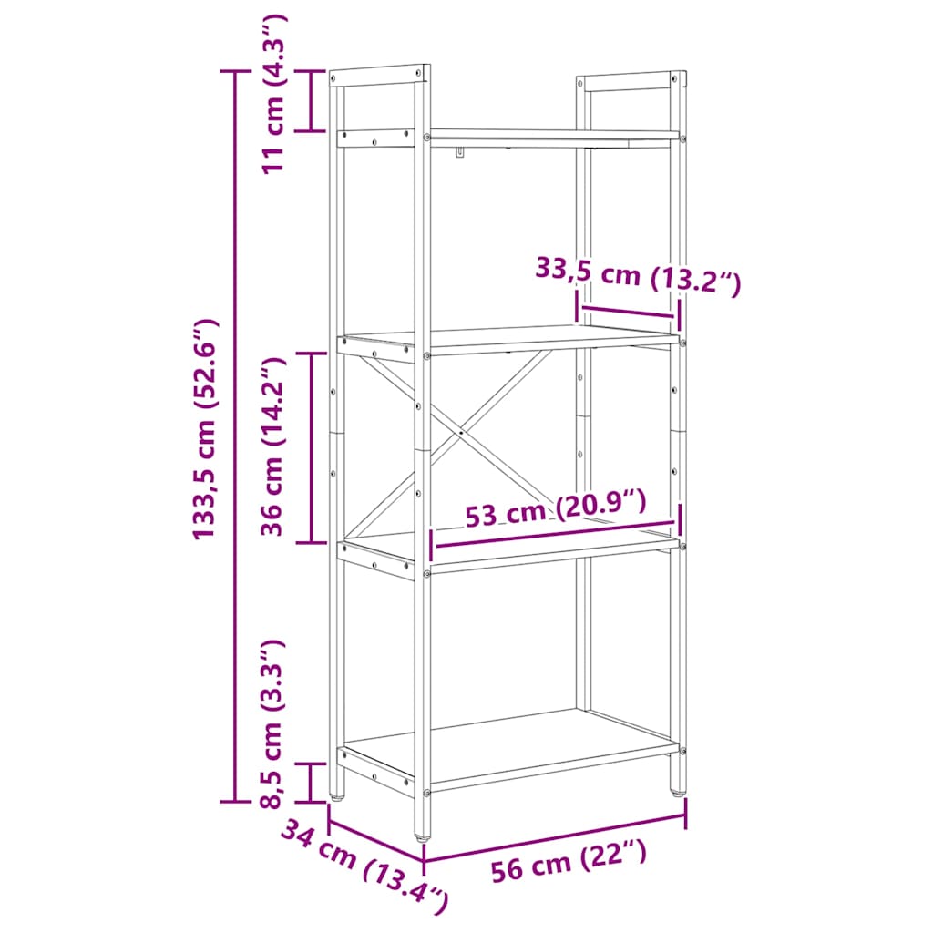 Bücherregal Altholz 56 x 34 x 133,5 cm Holzwerkstoff