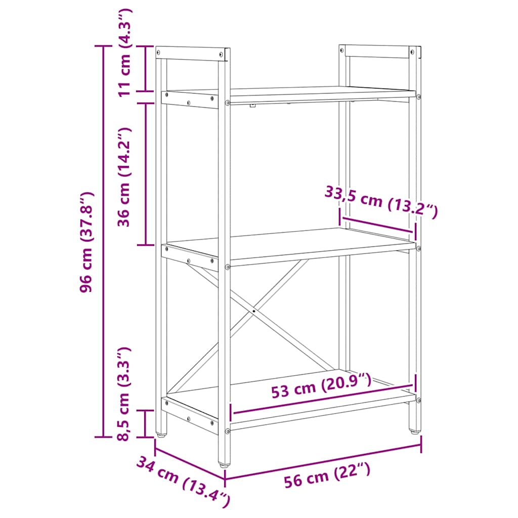 Bücherregal Sonoma-Eiche 56 x 34 x 96 cm Holzwerkstoff