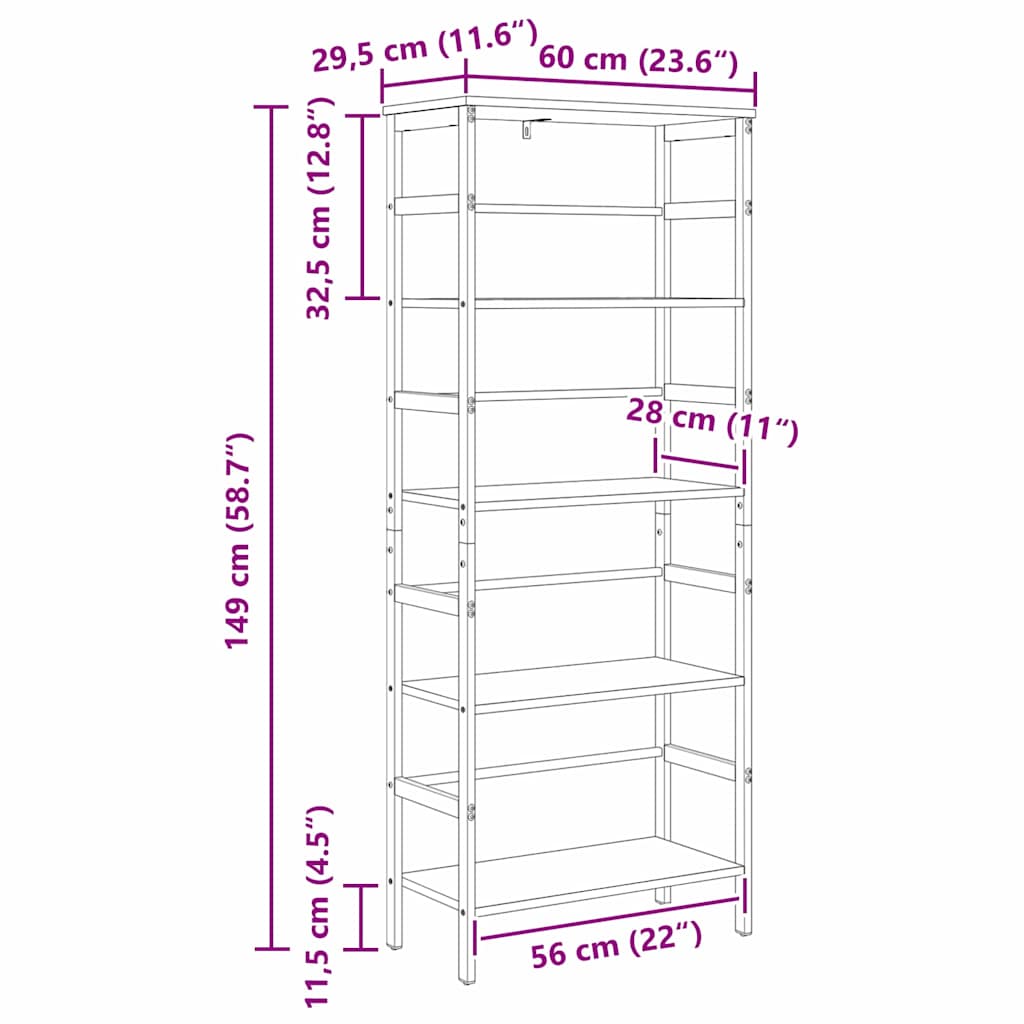 Bücherregal Graues Sonoma 60 x 29,5 x 149 cm Holzwerkstoff