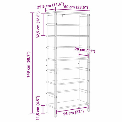 Bücherregal Graues Sonoma 60 x 29,5 x 149 cm Holzwerkstoff