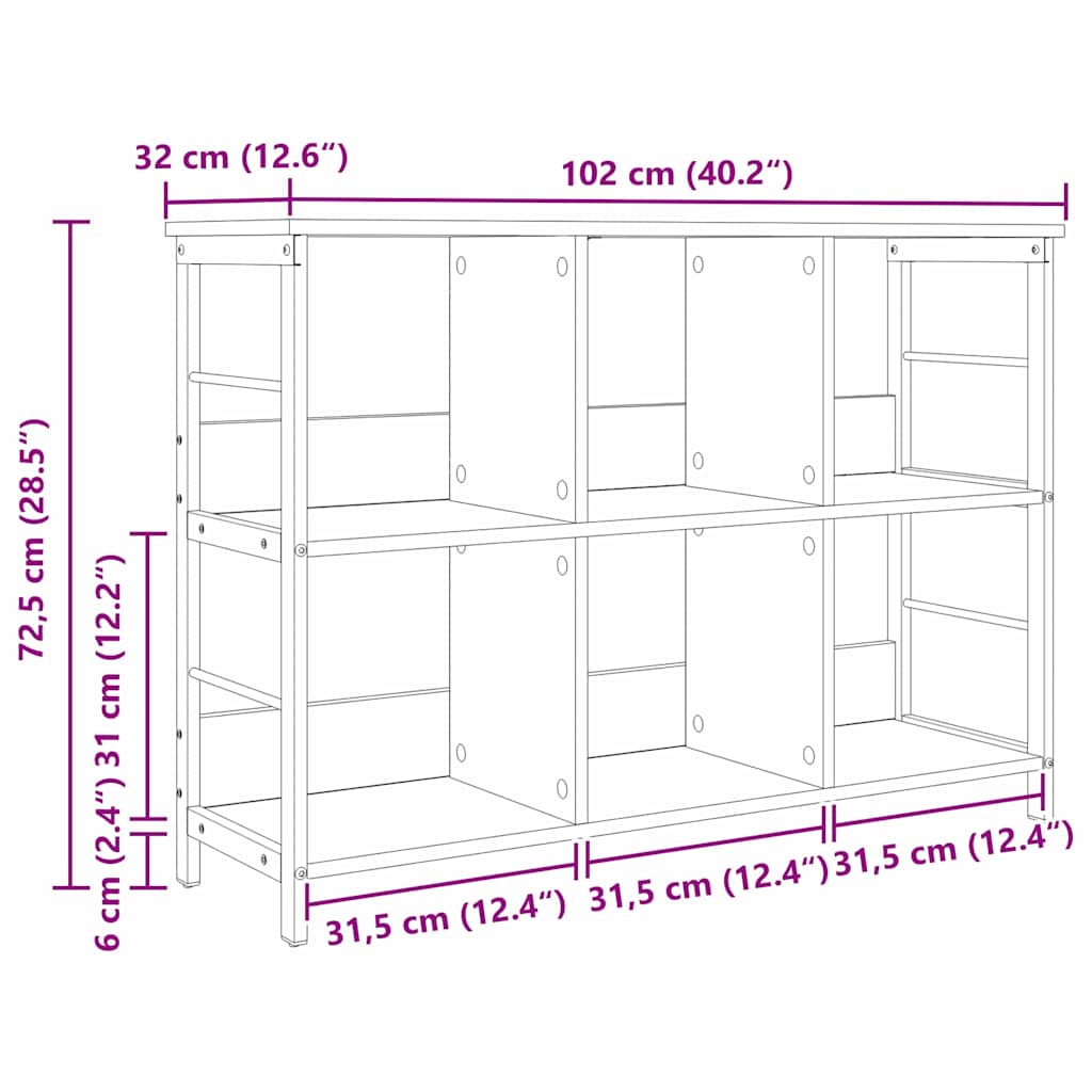 Bücherregal Geräucherte Eiche 102 x 32 x 72,5 cm Holzwerkstoff