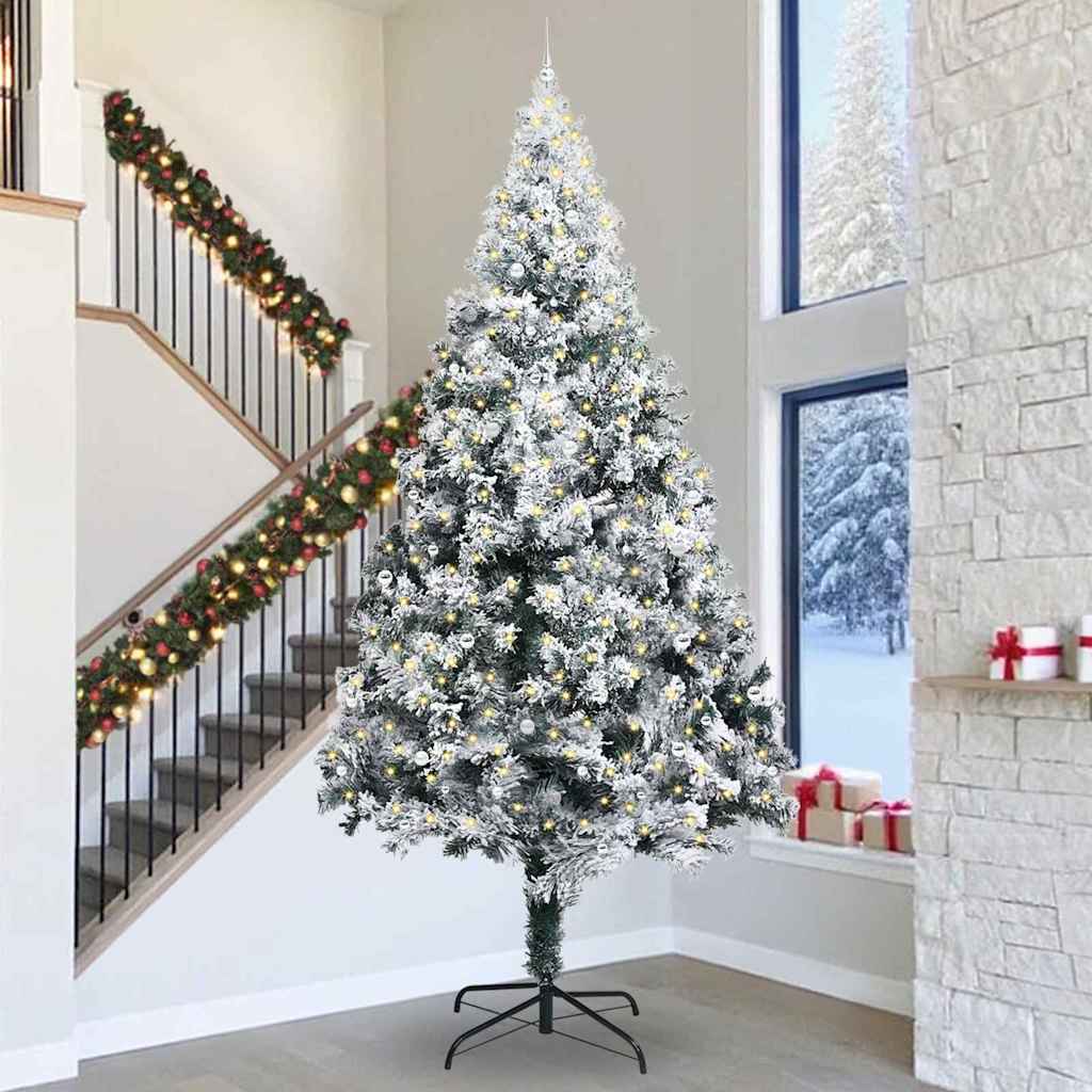Künstlicher vorbeleuchteter Weihnachtsbaum mit Kugelsatz Grün