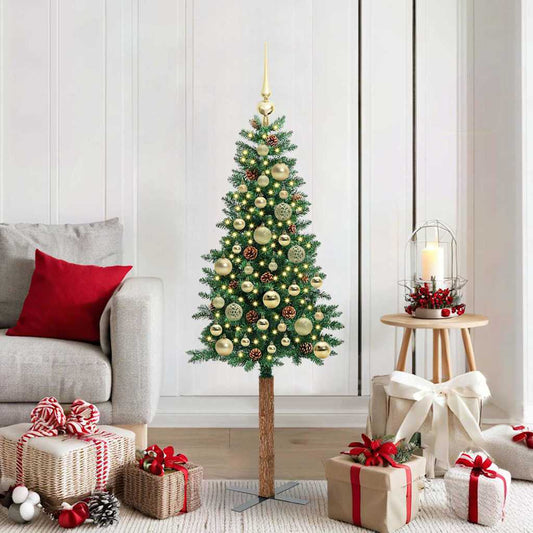 Schlanker Weihnachtsbaum mit 150 LEDs mit Ständer Grün 150 cm
