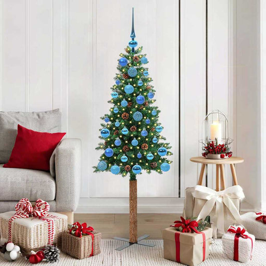 Schlanker Weihnachtsbaum mit 150 LEDs mit Ständer Grün 150 cm
