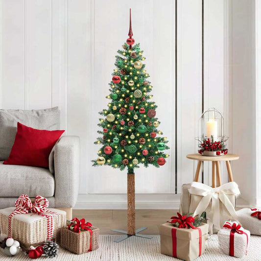 Schlanker Weihnachtsbaum mit 150 LEDs mit Ständer Grün 150 cm