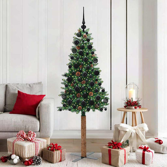 Schlanker Weihnachtsbaum mit 300 LEDs mit Ständer Grün 180 cm
