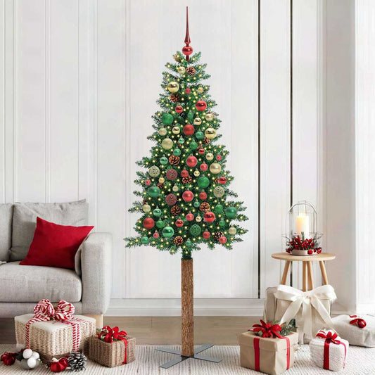 Schlanker Weihnachtsbaum mit 300 LEDs mit Ständer Grün 210 cm