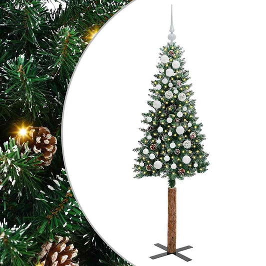 Schlanker Weihnachtsbaum mit 150 LEDs Grün und Weiß 150 cm