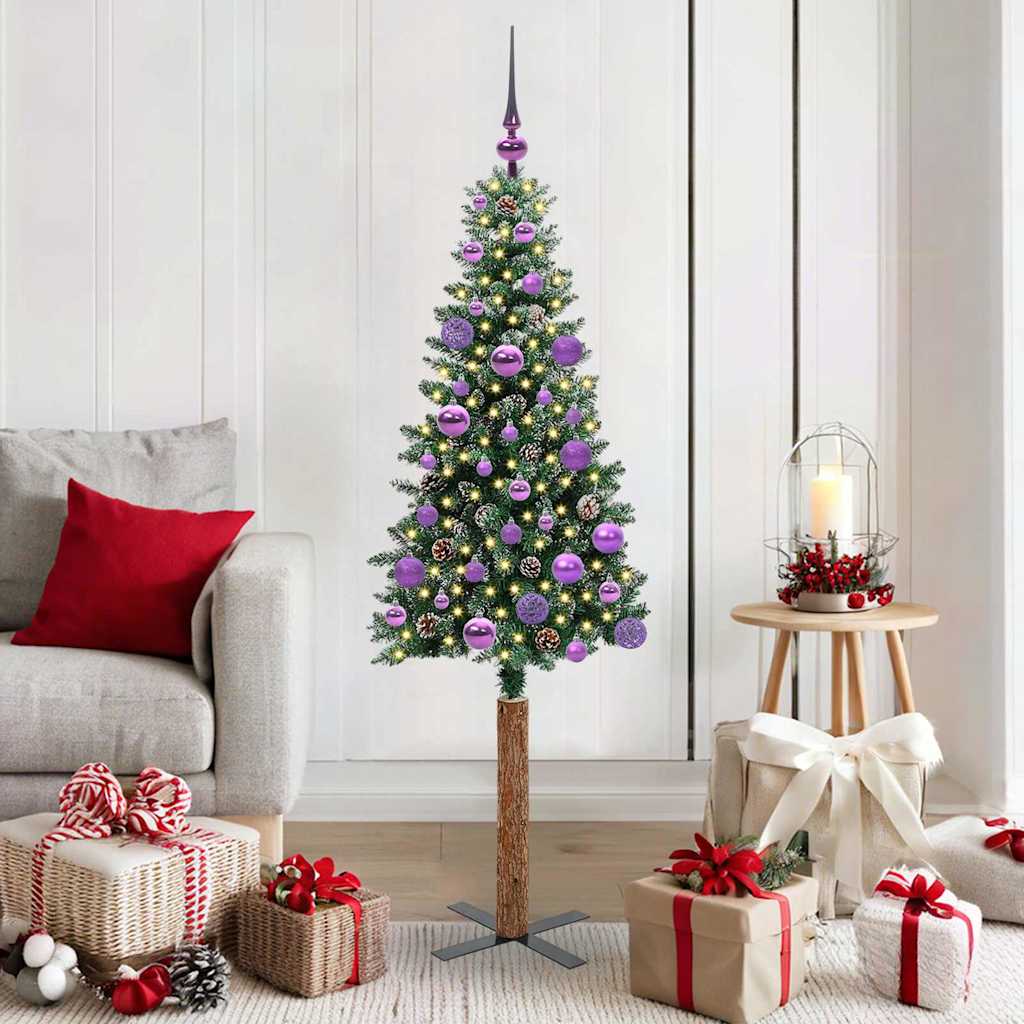Schlanker Weihnachtsbaum mit 150 LEDs Grün und Weiß 150 cm