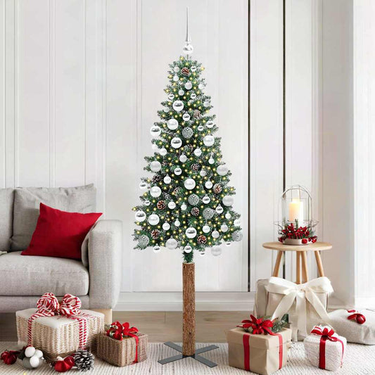 Schlanker Weihnachtsbaum mit 300 LEDs Grün und Weiß 180 cm