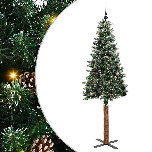 Schlanker Weihnachtsbaum mit 300 LEDs Grün und Weiß 210 cm