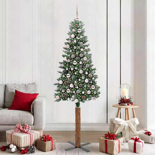 Schlanker Weihnachtsbaum mit 300 LEDs Grün und Weiß 210 cm