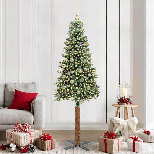 Schlanker Weihnachtsbaum mit 300 LEDs Grün und Weiß 210 cm