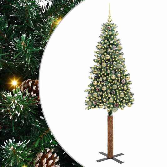 Schlanker Weihnachtsbaum mit 300 LEDs Grün und Weiß 210 cm