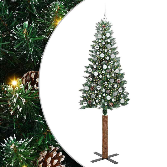 Schlanker Weihnachtsbaum mit 300 LEDs Grün und Weiß 210 cm
