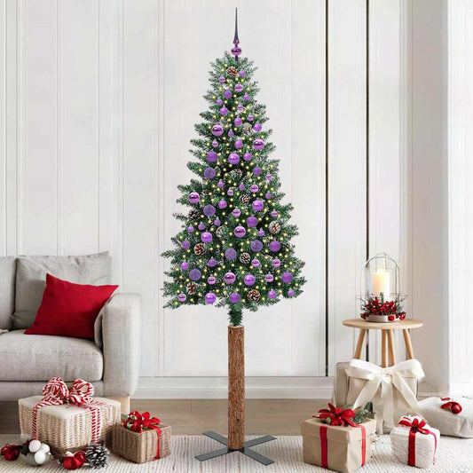 Schlanker Weihnachtsbaum mit 300 LEDs Grün und Weiß 210 cm
