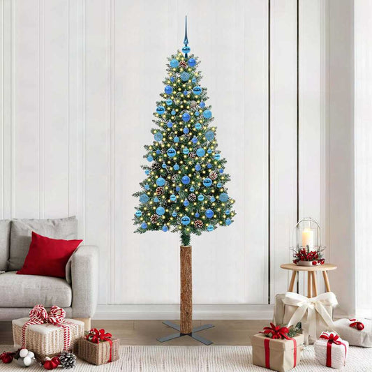 Schlanker Weihnachtsbaum mit 300 LEDs Grün und Weiß 210 cm