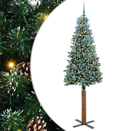 Schlanker Weihnachtsbaum mit 300 LEDs Grün und Weiß 210 cm