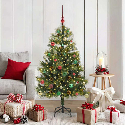 Künstlicher Klapp-Weihnachtsbaum mit Tannenzapfen Grün 150 cm