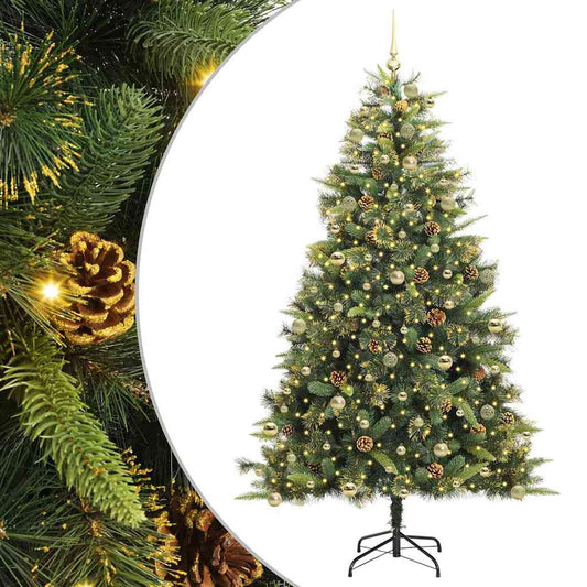 Künstlicher Klapp-Weihnachtsbaum mit Tannenzapfen Grün 240 cm