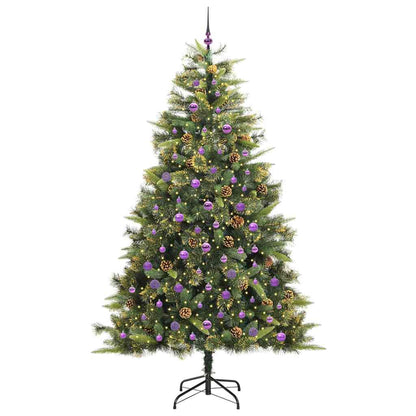 Künstlicher Klapp-Weihnachtsbaum mit Tannenzapfen Grün 240 cm