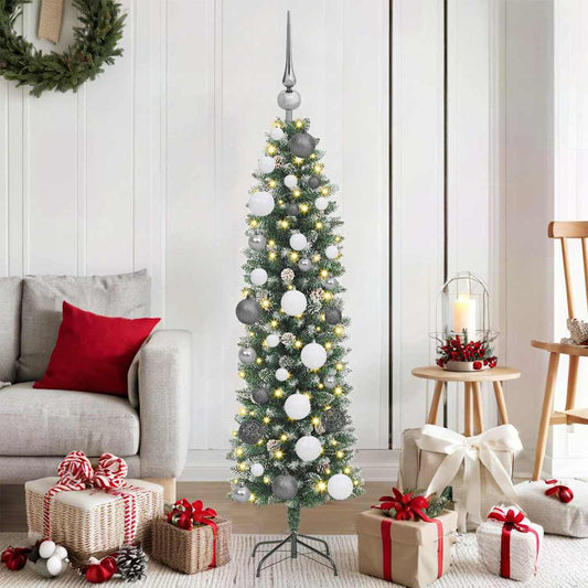 Künstlicher schlanker Weihnachtsbaum mit 150 LEDs Grün 120 cm
