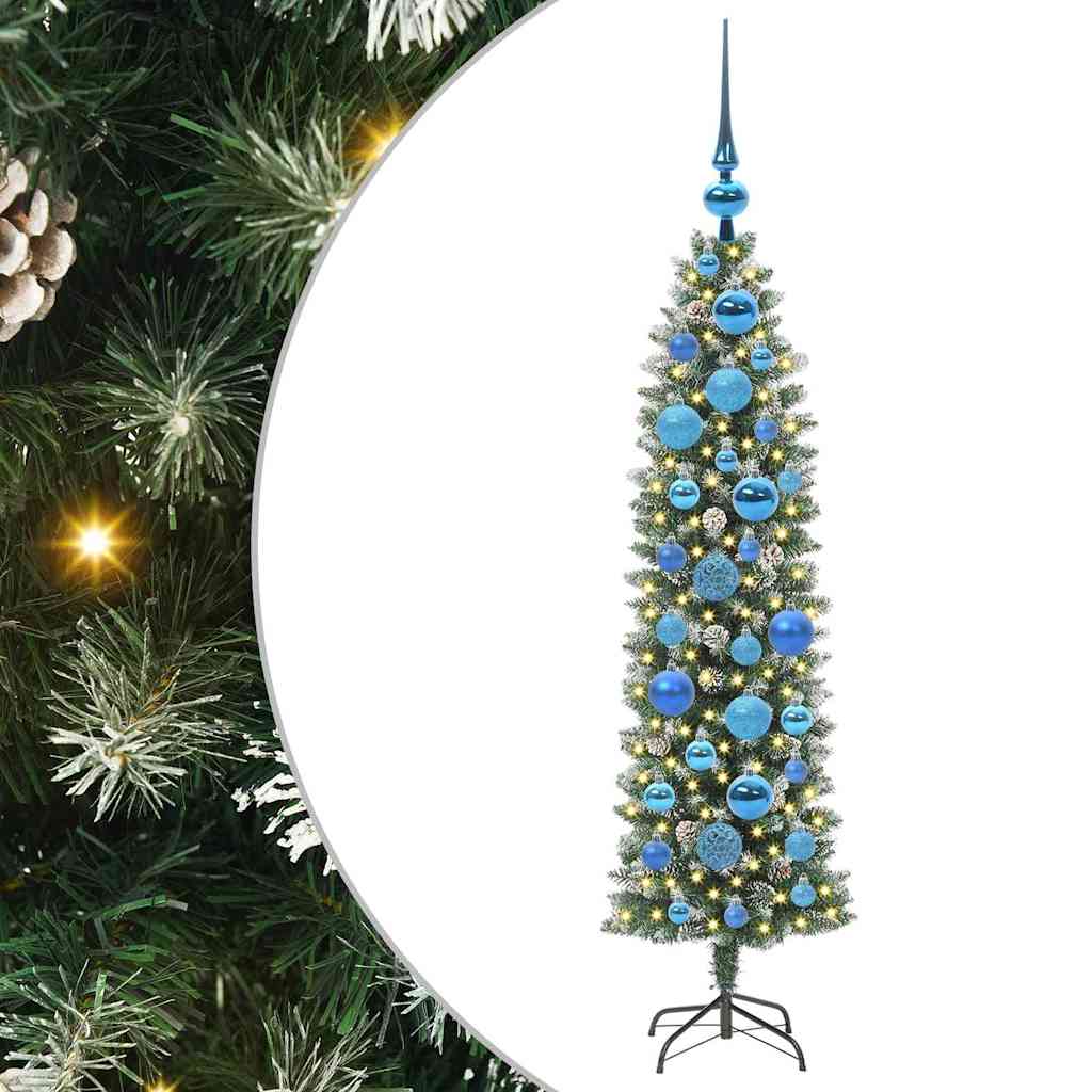 Künstlicher schlanker Weihnachtsbaum Grün und Weiß 120 cm