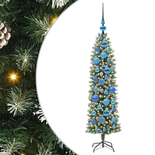 Künstlicher schlanker Weihnachtsbaum Grün und Weiß 120 cm