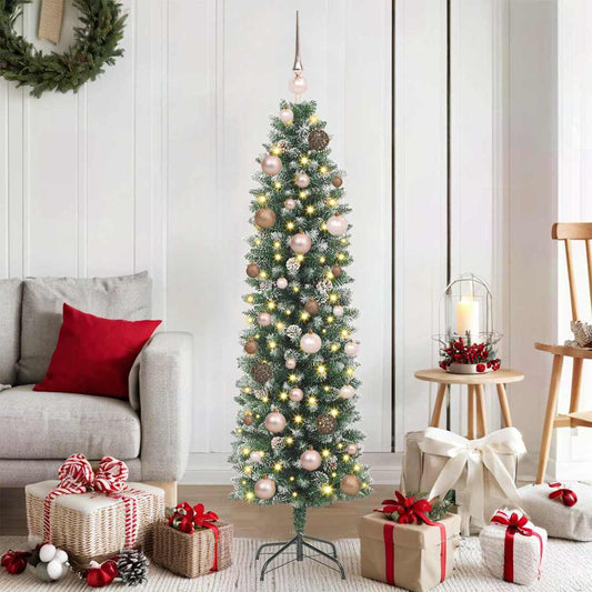 Künstlicher schlanker Weihnachtsbaum mit 150 LEDs Grün 150 cm