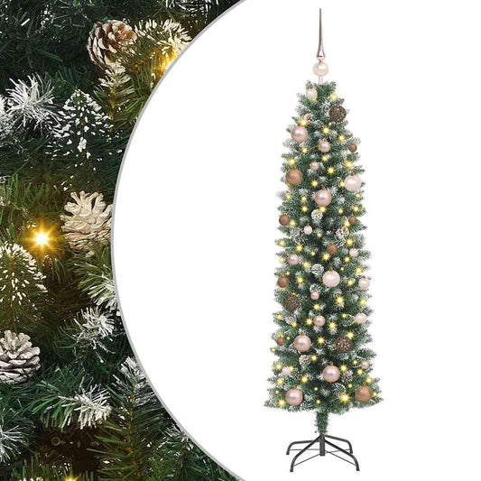 Künstlicher schlanker Weihnachtsbaum mit 150 LEDs Grün 150 cm