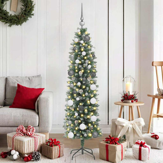 Künstlicher schlanker Weihnachtsbaum mit 150 LEDs Grün 150 cm
