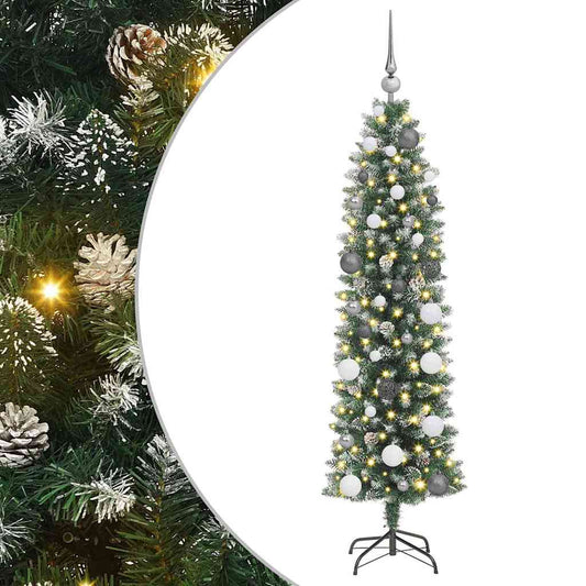 Künstlicher schlanker Weihnachtsbaum mit 150 LEDs Grün 150 cm