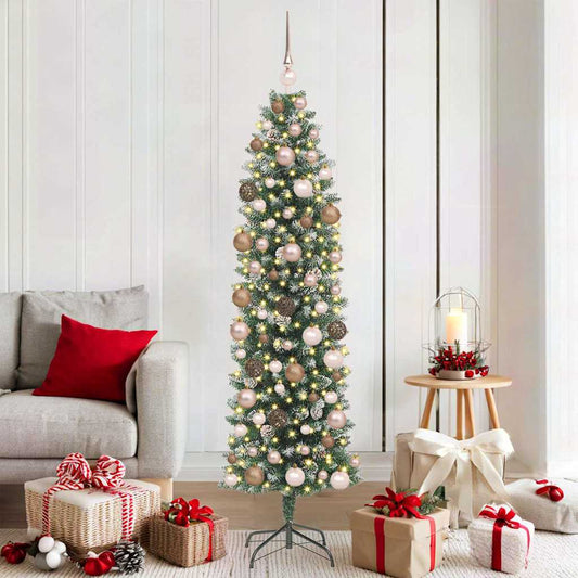 Künstlicher schlanker Weihnachtsbaum mit 300 LEDs Grün 180 cm