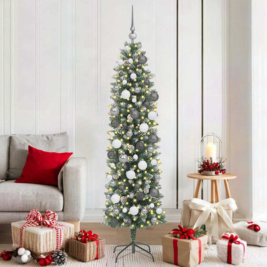 Künstlicher schlanker Weihnachtsbaum mit 300 LEDs Grün 180 cm