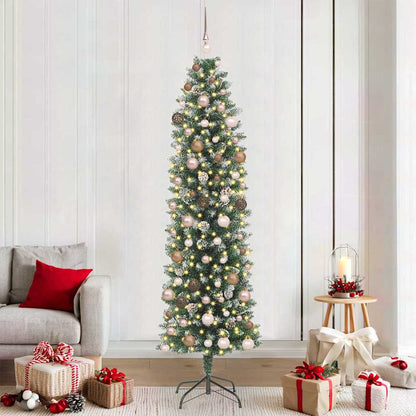 Künstlicher schlanker Weihnachtsbaum mit 300 LEDs Grün 210 cm