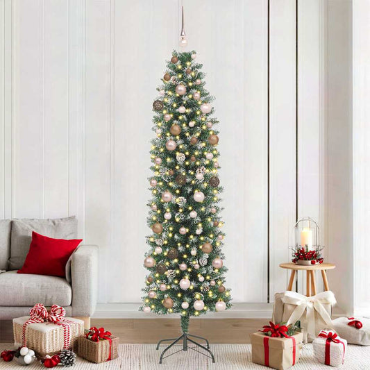 Künstlicher schlanker Weihnachtsbaum mit 300 LEDs Grün 210 cm