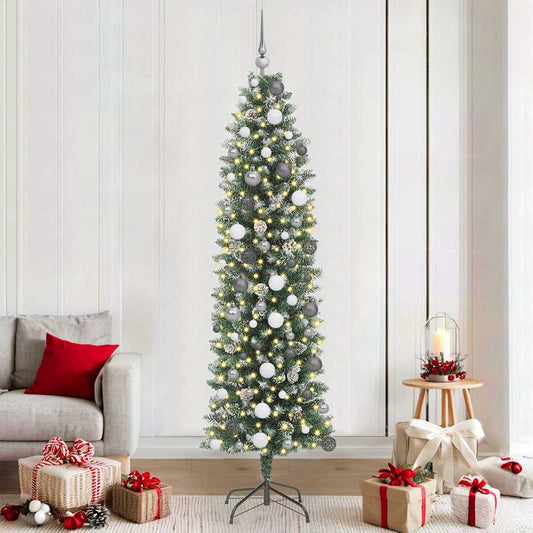 Künstlicher schlanker Weihnachtsbaum mit 300 LEDs Grün 210 cm